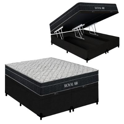 Kit Cama Box Baú King Royal Air Pillow Top Molas Ensacadas Suede Preto Royal