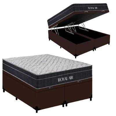 Kit Cama Box Baú Queen Bipartido Royal Air Molas Ensacadas Sintético Marrom Royal