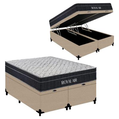 Kit Cama Box com Baú Queen Royal Air Molas Ensacadas Suede Bege Royal