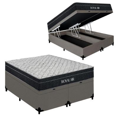 Kit Cama Box Baú King Royal Air Molas Ensacadas Pillow Top Suede Cinza Royal