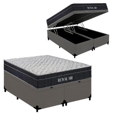 Kit Cama Box Baú Queen Royal Air Pillow Top Molas Ensacadas Suede Cinza Royal
