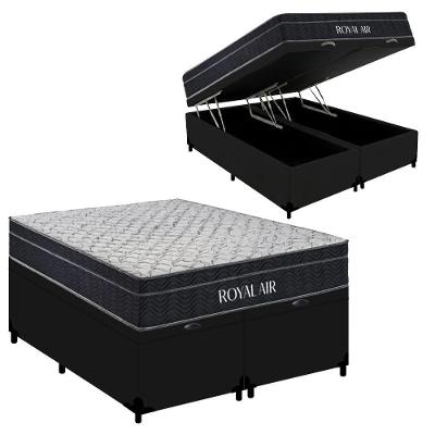 Kit Cama Box Baú Queen Royal Air Molas Ensacadas Courino Preto