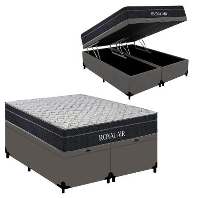 Kit Cama Box Baú Queen Royal Air Pillow Top Molas Ensacadas Antiácaro Royal