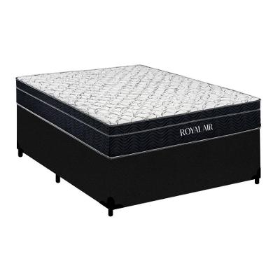 Kit Cama Box Casal Royal Air Pillow Top Molas Ensacadas Suede Preto Royal Sleep