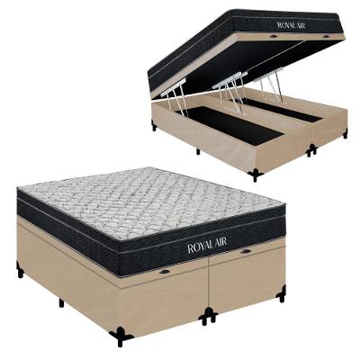 Kit Cama Box com Baú King Royal Air Molas Ensacadas Suede Bege Royal