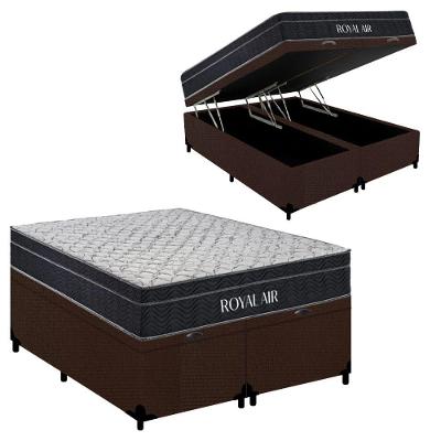 Kit Cama Box Baú Queen Royal Air Pillow Top Molas Ensacadas Suede Marrom Royal