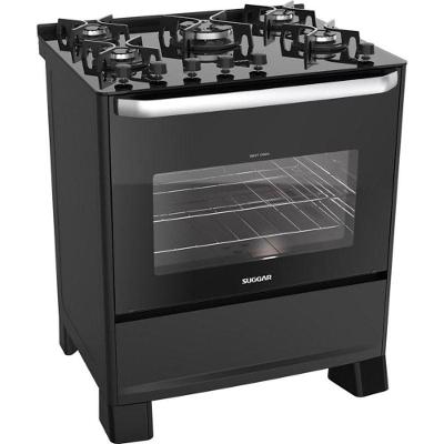 Fogão de Piso 5 Bocas a Gás Suggar Best Grill Mesa de Vidro Temperado Preto 220V