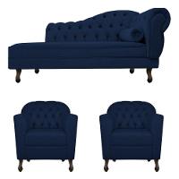 Kit Diva Recamier Diana 160Cm Lado Esquerdo E 02 Poltronas Julia Suede - Amarena Móveis Azul Marinho - 6