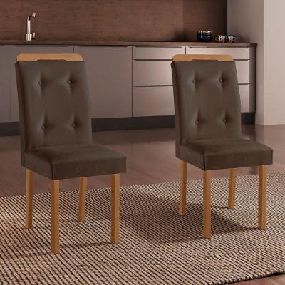 Conjunto 2 Cadeiras Celine em MDF Estofadas em Veludo Marrom Naturalle Moderna
