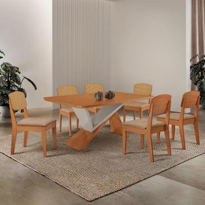 Mesa De Jantar Yasmin Tampo Laminado Canto Copo E 6 Cadeiras Turim 07/naturale /off White
