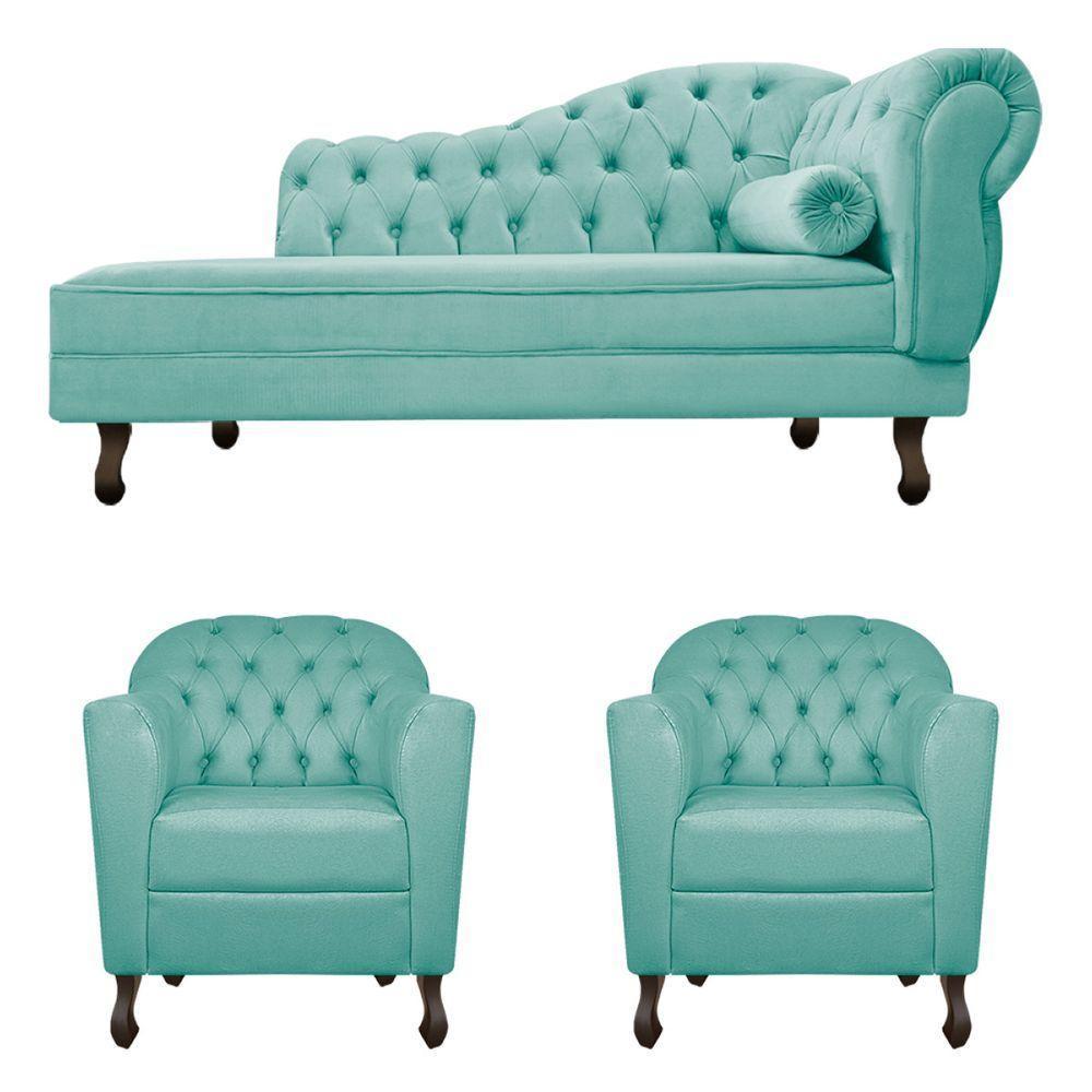 Kit Diva Recamier Diana 160Cm Lado Esquerdo E 02 Poltronas Julia Suede - Amarena Móveis Azul Tiffany - 6