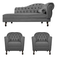 Kit Diva Recamier Diana 160Cm Lado Esquerdo E 02 Poltronas Julia Linho - Amarena Móveis Cinza Escuro - 6