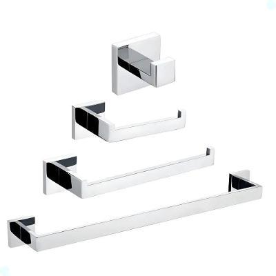 Kit Acessórios para Banheiro Quadrado Cromado 4 Peças Aço Inox Prateado