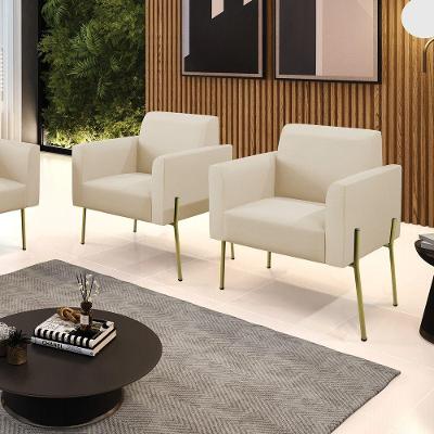 Kit 2 Poltronas Marisa Sintético Pé Aço Dourado Cinza D'Rossi