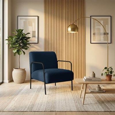 Poltrona Decorativa Helena Bouclê Azul Marinho Base Aço Preto D'Rossi