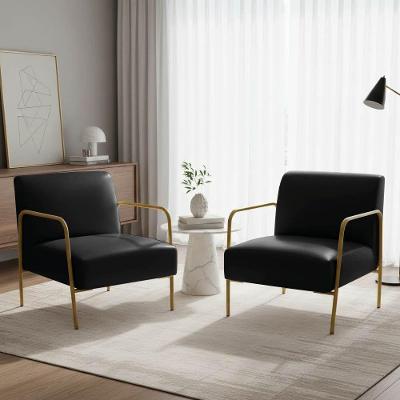 Kit 2 Poltronas Helena Base Aço Dourado Sintético PU Preto D'Rossi