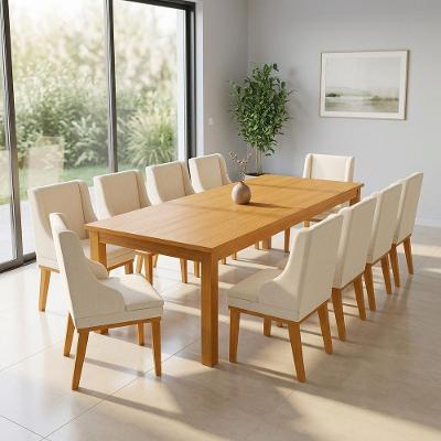 Kit 10 Cadeiras de Jantar Liz Madeira Linho Bege Base Fixa D'Rossi