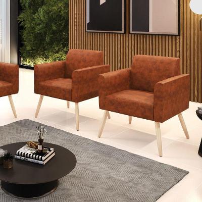 Kit 2 Poltronas Marisa Pé Palito Couro Sintético PU Camel D'Rossi