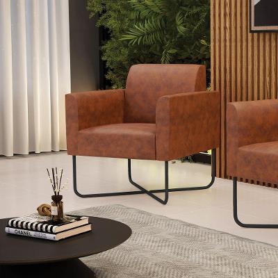 Poltrona Marisa Decorativa Sintético PU Base X Industrial Whisky D'Rossi