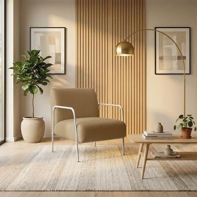 Poltrona Helena Decorativa Bouclê Base Aço Champanhe Capuccino D'Rossi