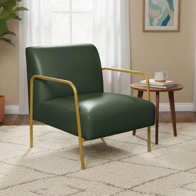 Poltrona Decorativa Helena Couro Sintético Base Dourada Verde D'Rossi