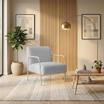 Poltrona Decorativa Helena Bouclê Cinza Base Aço Champanhe D'Rossi