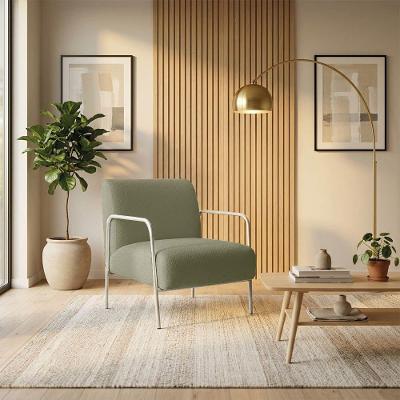 Poltrona Helena Decorativa Bouclê Base Aço Champanhe Verde Pistache D'Rossi