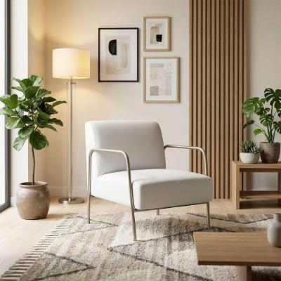 Poltrona Helena Decorativa Couro Sintético PU Aço Champanhe Branco D'Rossi
