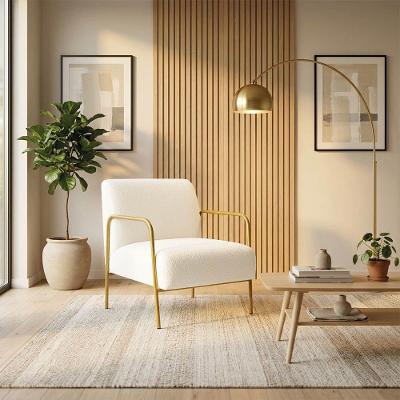 Poltrona Helena Bouclê Base Aço Dourado Espuma D26 Off White D'Rossi