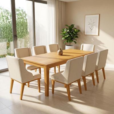 Kit 08 Cadeiras de Jantar Liz Madeira Linho Bege Base Castanho D'Rossi