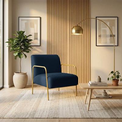 Poltrona Helena Bouclê Base Aço Dourado Espuma D26 Azul Marinho D'Rossi