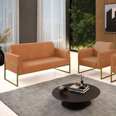 Kit Sofá Namoradeira e Poltrona Marisa Industrial 114CM Caramelo D'Rossi