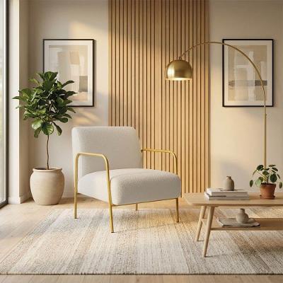 Poltrona Decorativa Helena Bouclê Base Aço Dourado Rose D'Rossi