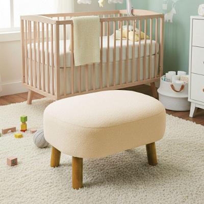 Puff Decorativo Jhessy Retangular Madeira Maciça Suede Bege D'Rossi