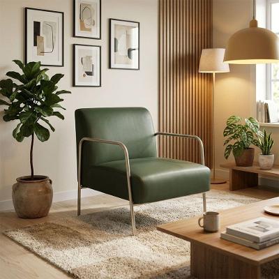 Poltrona Decorativa Helena Couro Sintético PU Espuma D26 Verde D'Rossi