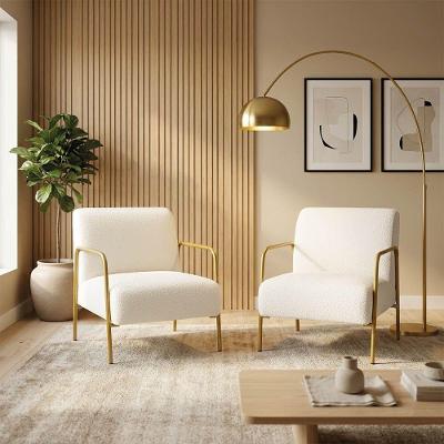 Kit 2 Poltronas Helena Base Aço Dourado Bouclê Off White D'Rossi
