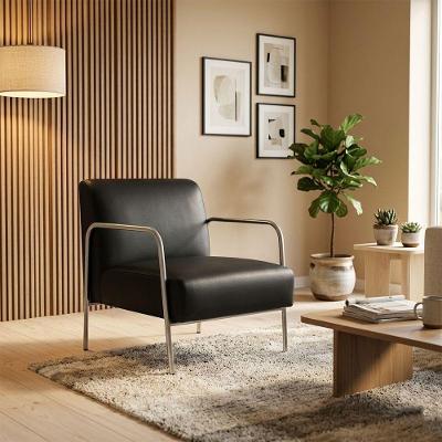 Poltrona Decorativa Helena Couro Sintético PU Espuma D26 Preto D'Rossi