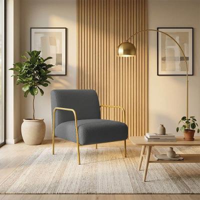 Poltrona Decorativa Helena Bouclê Base Aço Dourado Grafite D'Rossi