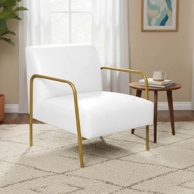 Poltrona Helena Couro Sintético PU Base Aço Dourado Branco D'Rossi