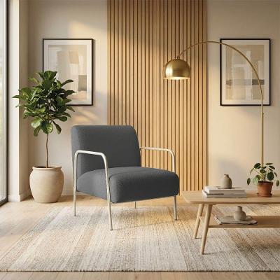 Poltrona Decorativa Helena Suede Base Aço Champanhe Grafite D'Rossi