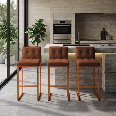 Kit 3 Banquetas Lirina PU Nozes Base Bronze com Encosto Industrial D'Rossi