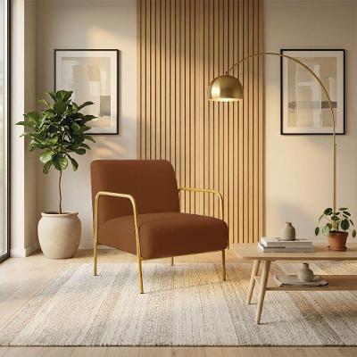 Poltrona Decorativa Helena Bouclê Base Aço Dourado Terracota D'Rossi