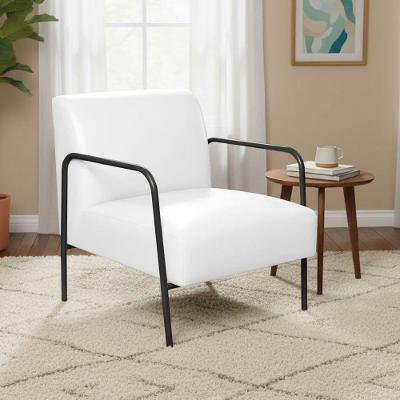 Poltrona Decorativa Helena Couro Sintético Base Aço Branco D'Rossi