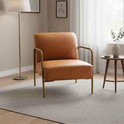 Poltrona Helena Couro Sintético PU Base Dourada Espuma D26 Camel D'Rossi