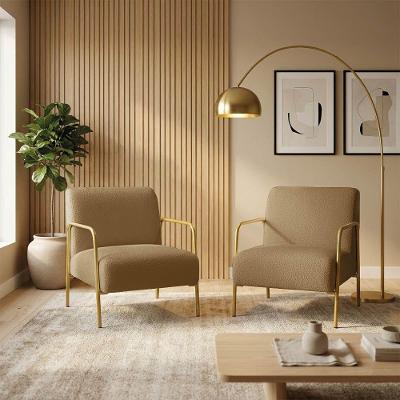 Kit 2 Poltronas Helena Base Aço Dourado Bouclê Capuccino D'Rossi