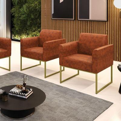 Kit 2 Poltronas Marisa Sintético PU Pés Dourado Camel D'Rossi