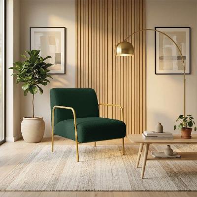 Poltrona Helena Decorativa Bouclê Base Aço Dourado Verde D'Rossi