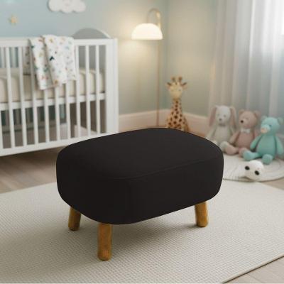 Puff Decorativo Jhessy Madeira Maciça Suede Preto D'Rossi
