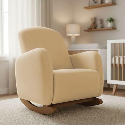 Poltrona de Amamentação Jhessy Balanço Madeira Suede 72CM Bege D'Rossi