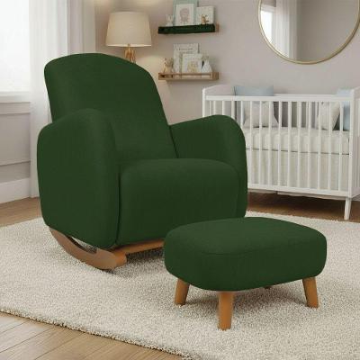 Poltrona Amamentação Balanço e Puff Jhessy Suede 72CM Verde D'Rossi